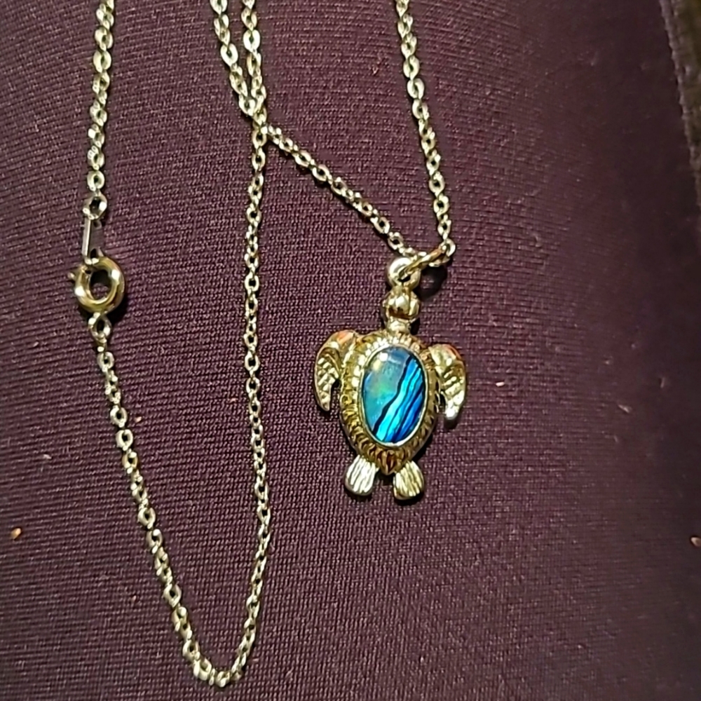 Abalone shell turtle necklace